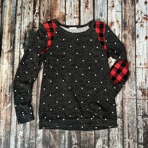 Holiday Christmas Buffalo Plaid Polkadot Top
